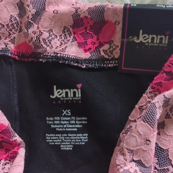 Jenni by Jennifer Moore Black and Pink Lace Trim Flare Leggings - Picture 2 of 4